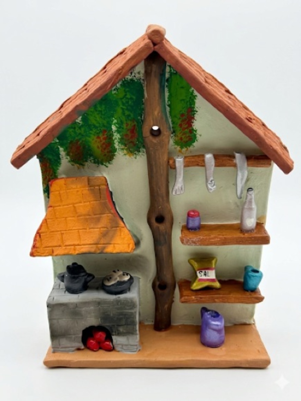 Handcrafted Clay Kitchen Wall Art in Terracotta and Green